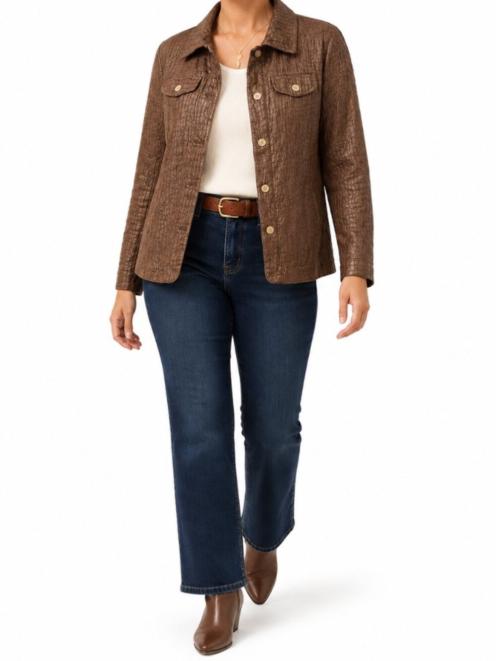 Christopher & Banks Croc Textured Western Lightweight Brown Jacket [size L]